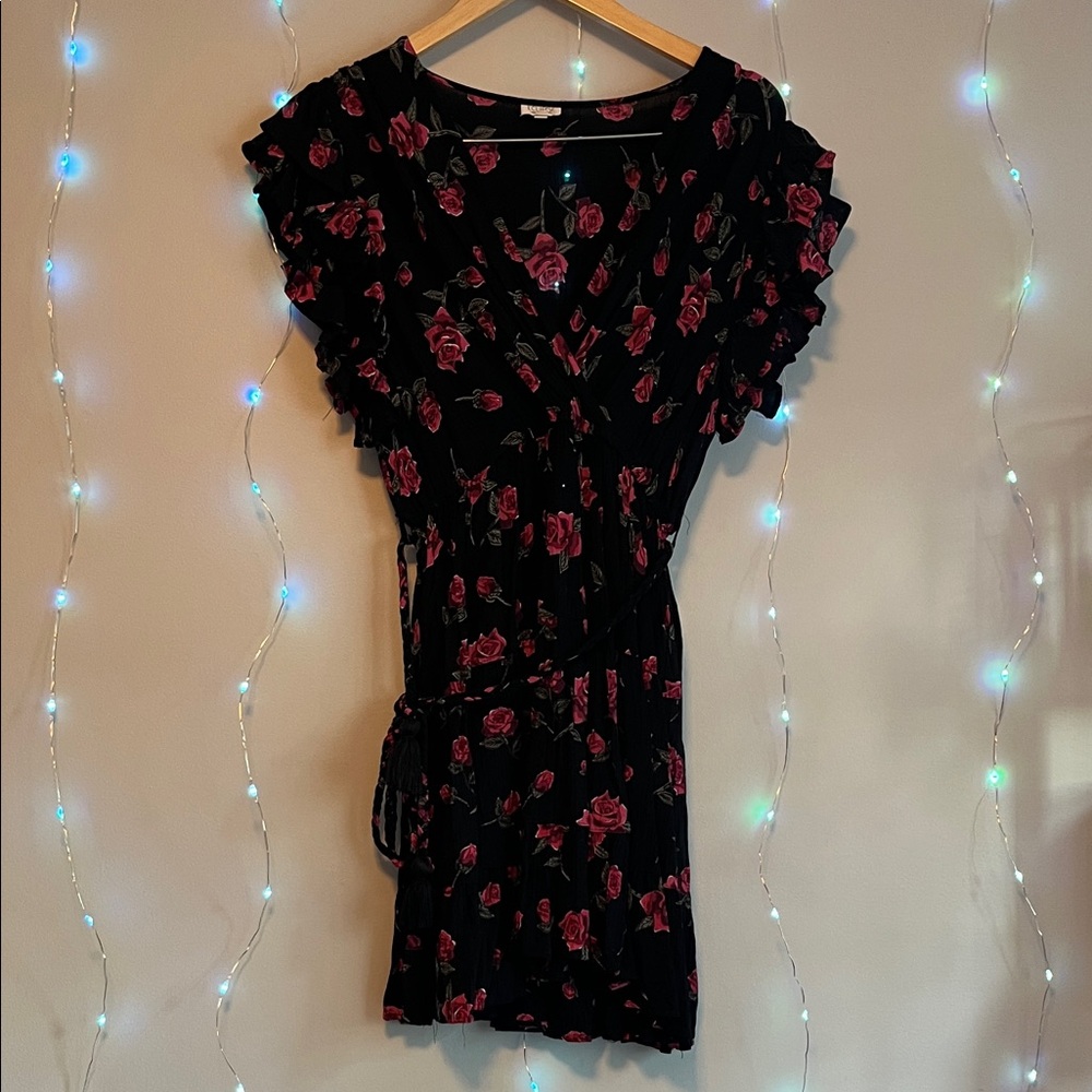 Eclipse Black and Red Floral Mini Dress